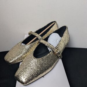 Katy Perry Shoe Square Gold Mary Jane Evie Flats Ballet Academia Sz 10